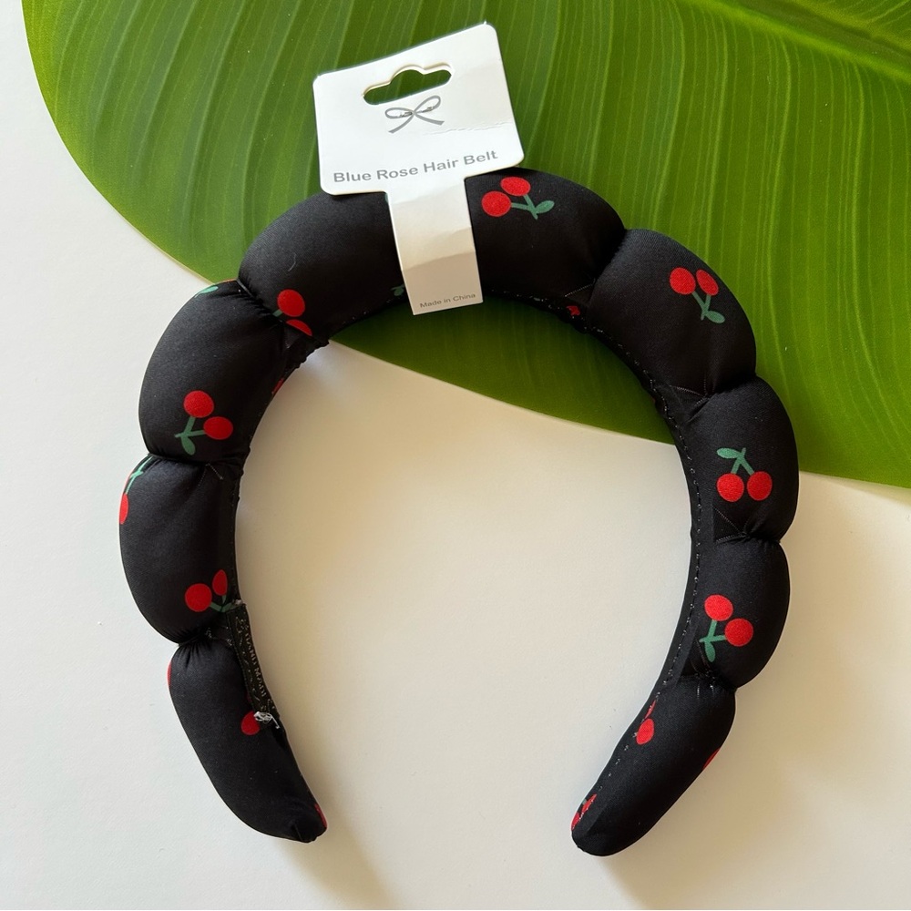 💖Black Headband with Cherry Print